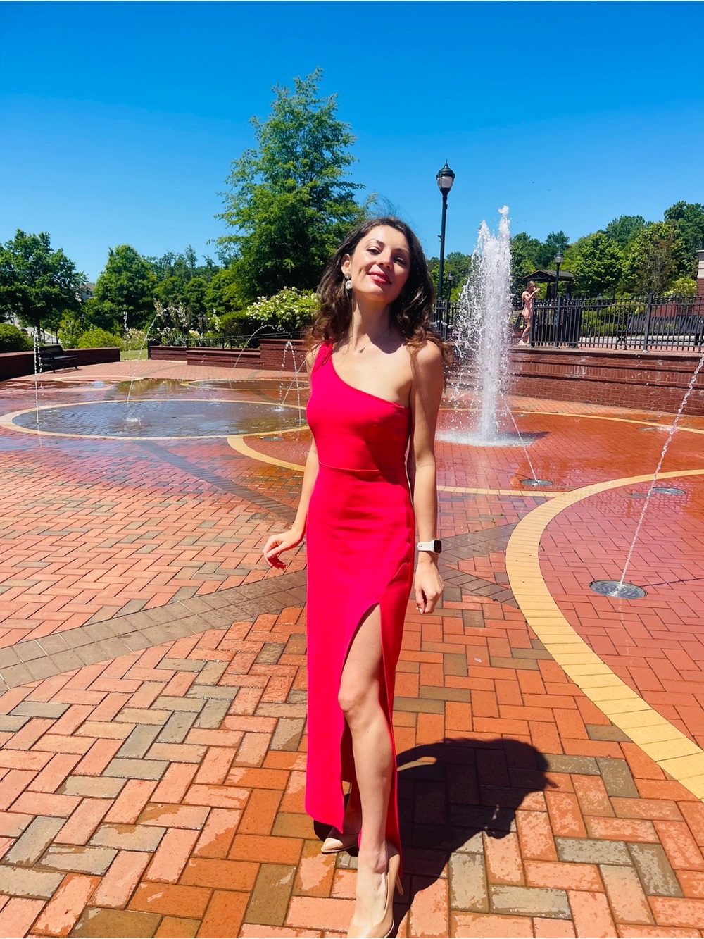 Lulu's One-Shoulder Hot Pink Evening Gown